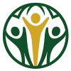 LLEGAMOS.ORG LOGO A GLOBE SHAPE WITH THREE HUMANOID FIGURE ARMS REACHING UP INSIDE